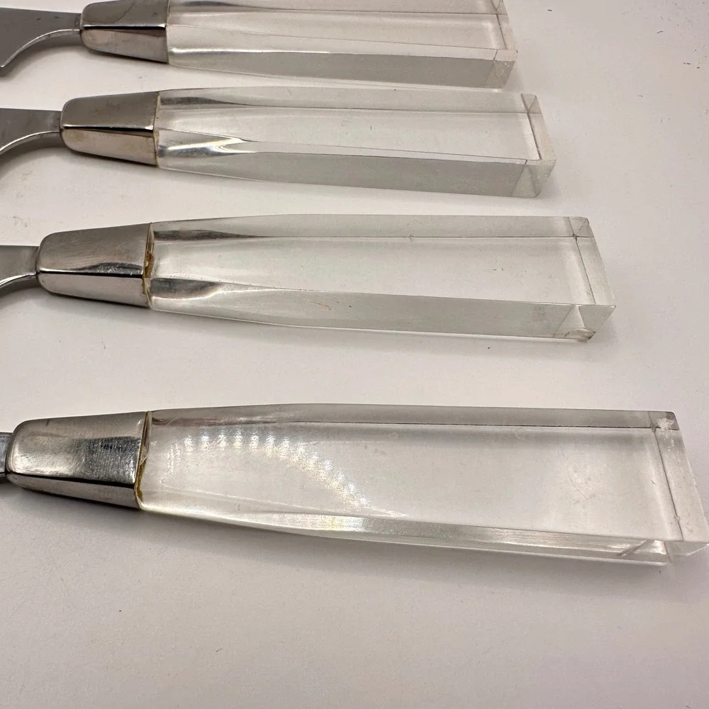 Set of 4 Modern Clear Acrylic Handle Stainless Steel Steak Knives 8.5 Inch